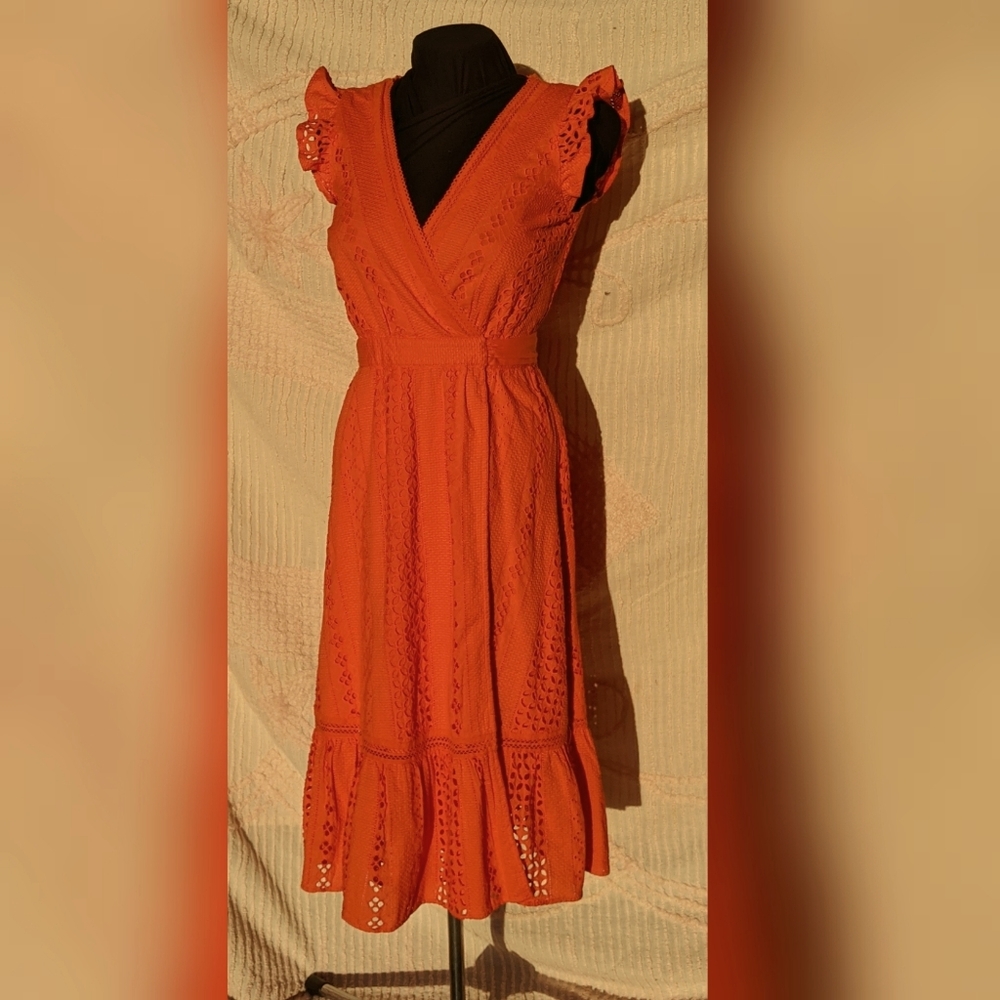 J. Crew Orange Eyelet Wrap Dress size 0